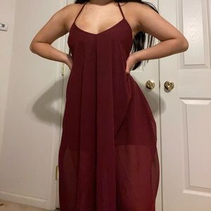 Maroon sheer maxi dress